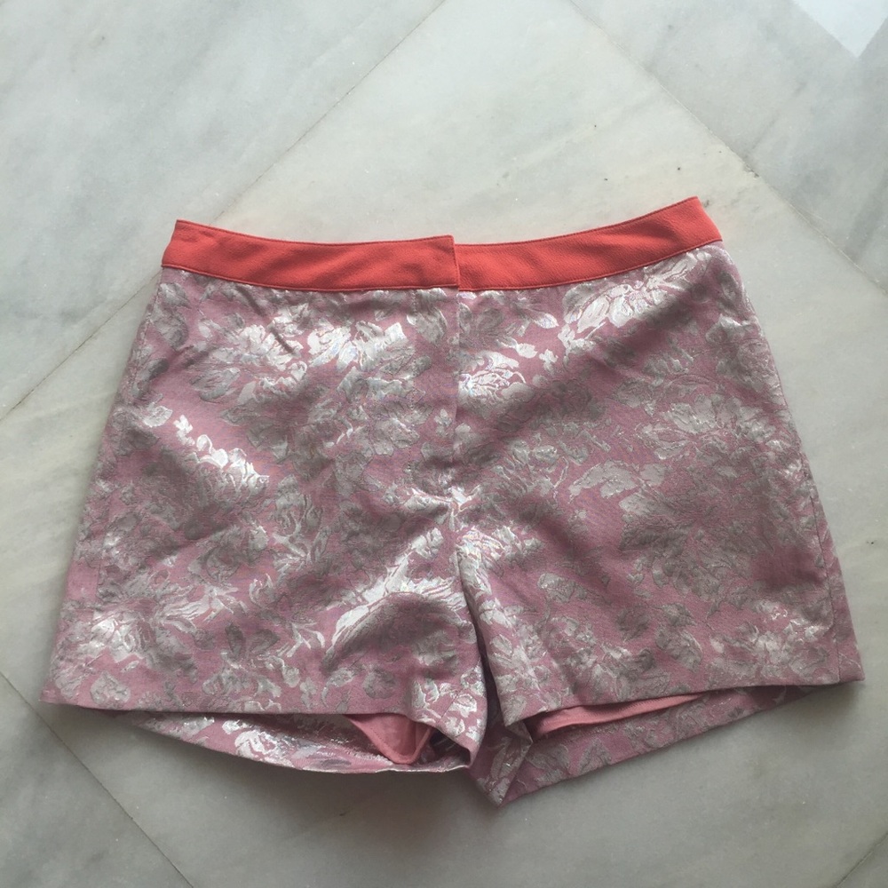 Pink and orange brocade shorts